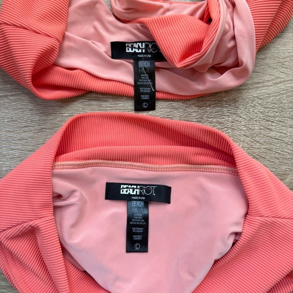 New Beach Riot Dallas Ribbed Bikini Set Top Highway Bottom Tie Peach Large - Picture 3 of 4